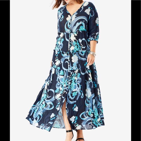 Roaman’s NWT Tiered Crinkle Maxi Dress, 12W - Picture 1 of 11